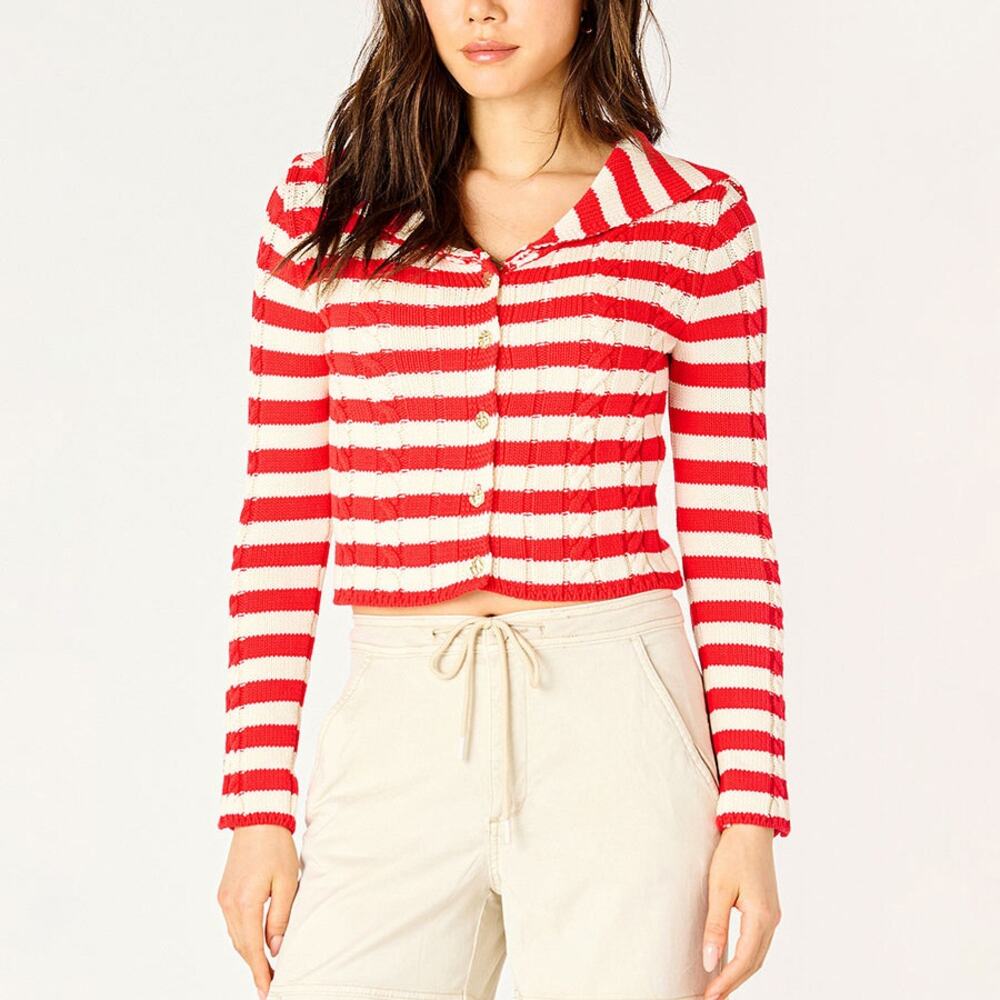 Zara Red White Striped Cable Knit Sailor Cardigan Sweater NWT Size S